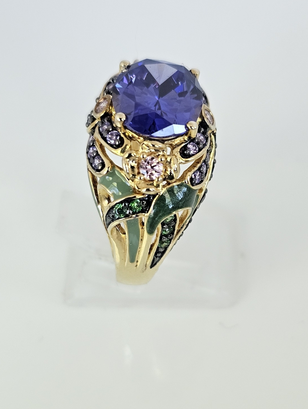 Retired Gold Vermeil Tanzanite, Pink Sapphires & Enamel Dragonfly Ring Sz 8! - Picture 4 of 8